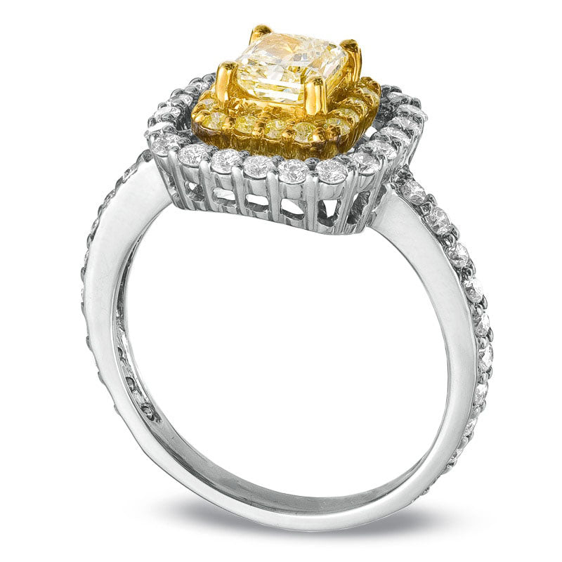 Image of ID 1 125 CT TW Radiant-Cut Fancy Yellow and White Natural Diamond Frame Engagement Ring in Solid 18K White Gold (SI2)