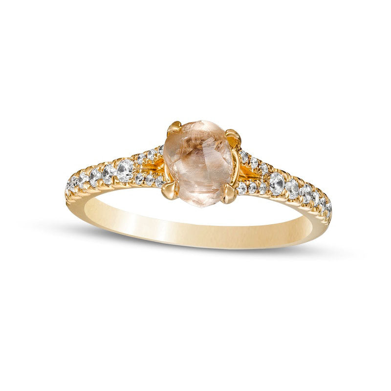 Image of ID 1 125 CT TW Rough-Cut Champagne and White Natural Diamond Split Shank Engagement Ring in Solid 14K Gold