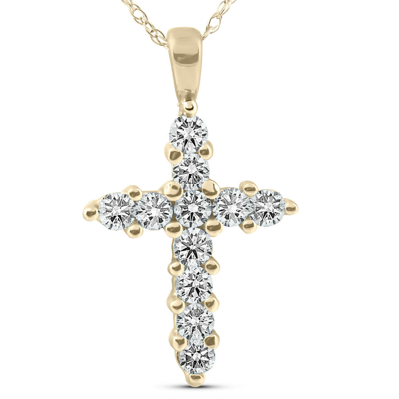 Image of ID 1 1/2ct 14K Yellow White or Rose Gold REAL Diamond Cross Pendant Religious Jewelry