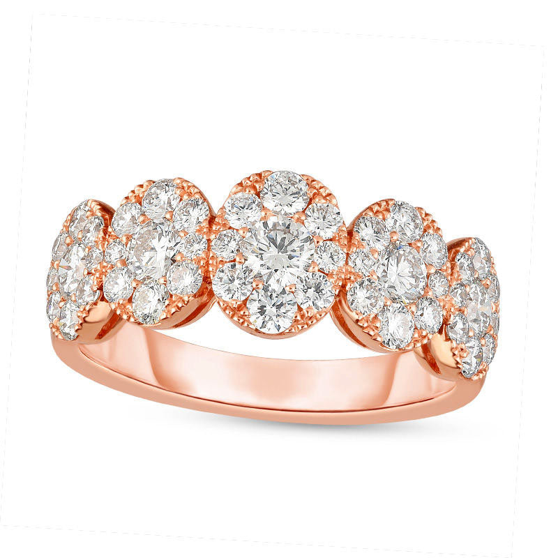 Image of ID 1 133 CT TW Natural Diamond Five Stone Frame Anniversary Ring in Solid 14K Rose Gold