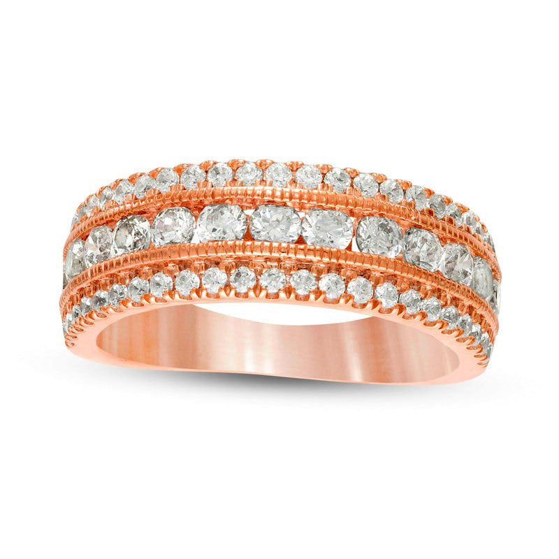 Image of ID 1 133 CT TW Natural Diamond Multi Row Antique Vintage-Style Anniversary Ring in Solid 10K Rose Gold