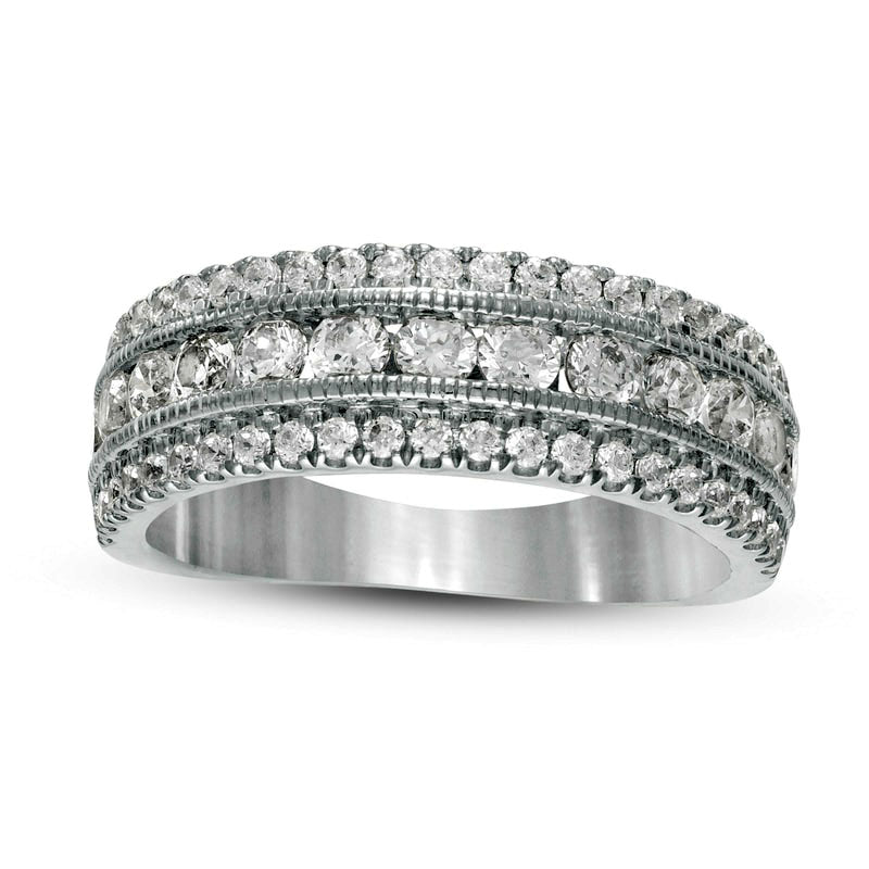 Image of ID 1 133 CT TW Natural Diamond Multi Row Antique Vintage-Style Anniversary Ring in Solid 10K White Gold