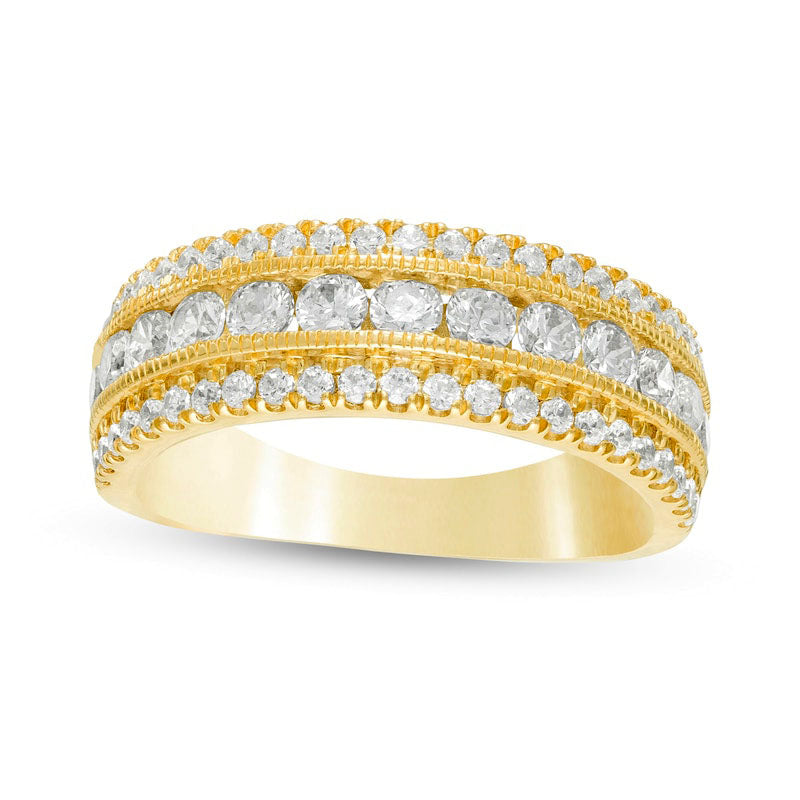 Image of ID 1 133 CT TW Natural Diamond Multi Row Antique Vintage-Style Anniversary Ring in Solid 10K Yellow Gold