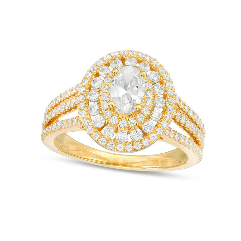 Image of ID 1 133 CT TW Oval Natural Diamond Frame Multi-Row Engagement Ring in Solid 14K Gold