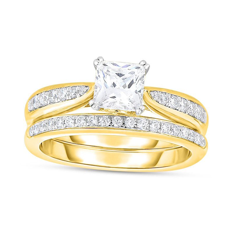 Image of ID 1 133 CT TW Princess-Cut Natural Diamond Bridal Engagement Ring Set in Solid 14K Gold