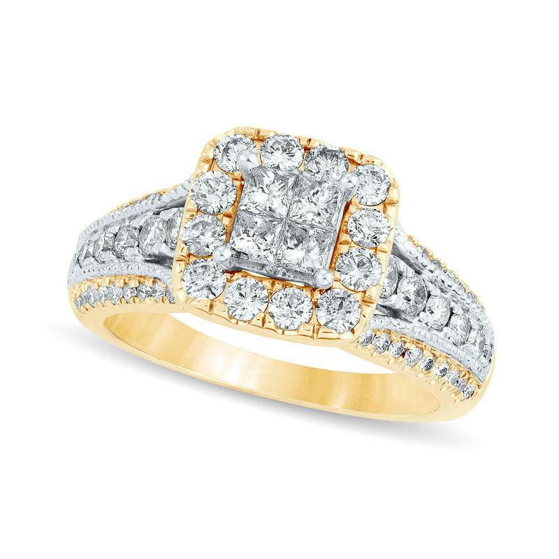 Image of ID 1 133 CT TW Quad Princess-Cut Natural Diamond Frame Antique Vintage-Style Engagement Ring in Solid 14K Gold