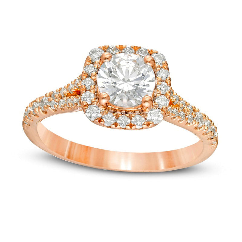 Image of ID 1 138 CT TW Natural Diamond Cushion Frame Engagement Ring in Solid 14K Rose Gold