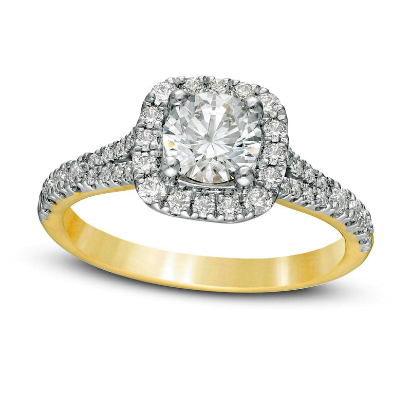 Image of ID 1 138 CT TW Natural Diamond Cushion Frame Split Shank Engagement Ring in Solid 14K Gold