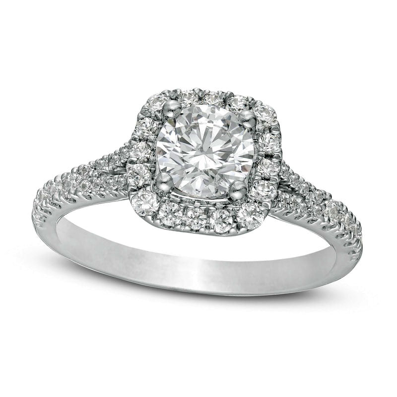 Image of ID 1 138 CT TW Natural Diamond Cushion Frame Split Shank Engagement Ring in Solid 14K White Gold
