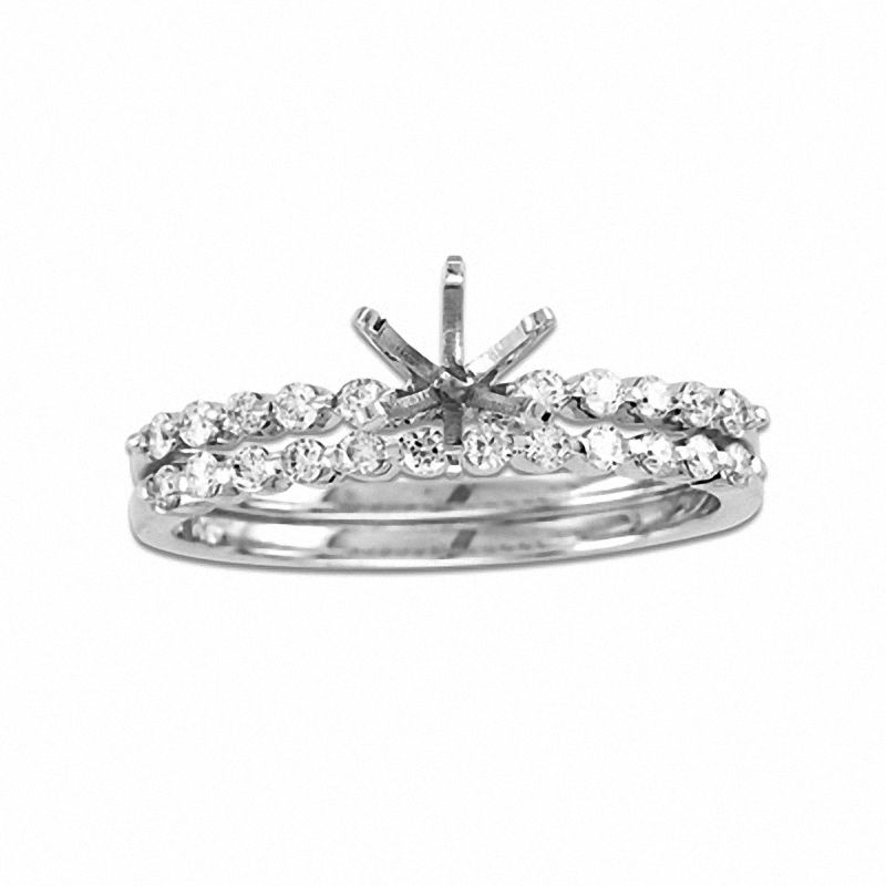 Image of ID 1 1/4 CT TW Diamond Semi-Mount Bridal Engagement Ring Set in 14K White Gold