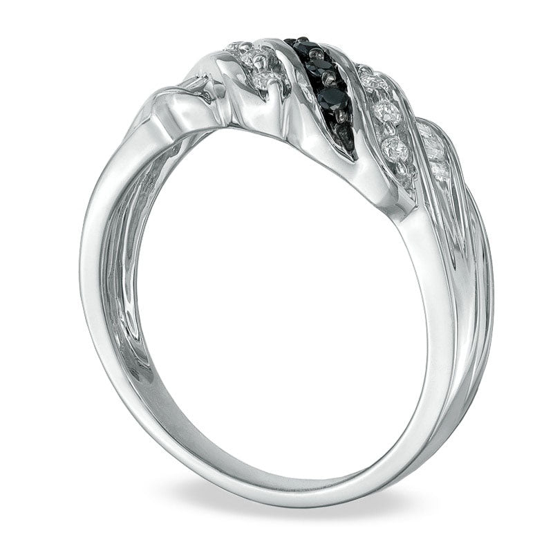 Image of ID 1 1/4 TW Enhanced Black and White Natural Diamond Slant Ring in Sterling Silver