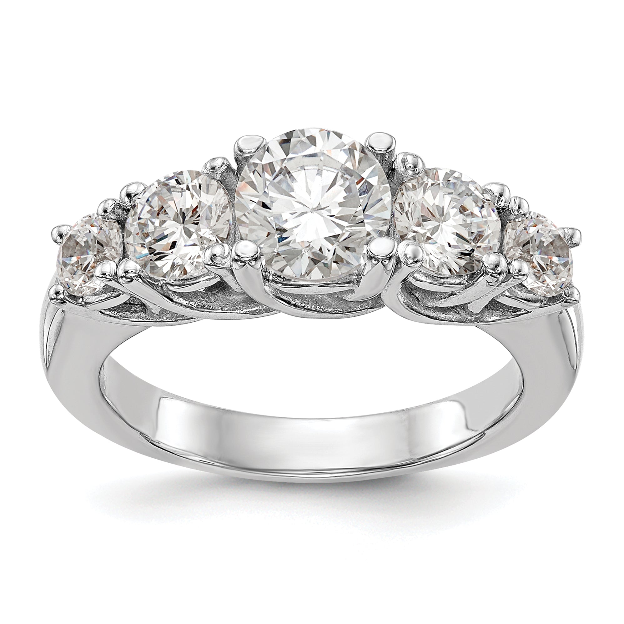 Image of ID 1 144ct CZ Solid Real 14K White Gold 5-Stone Engagement Ring