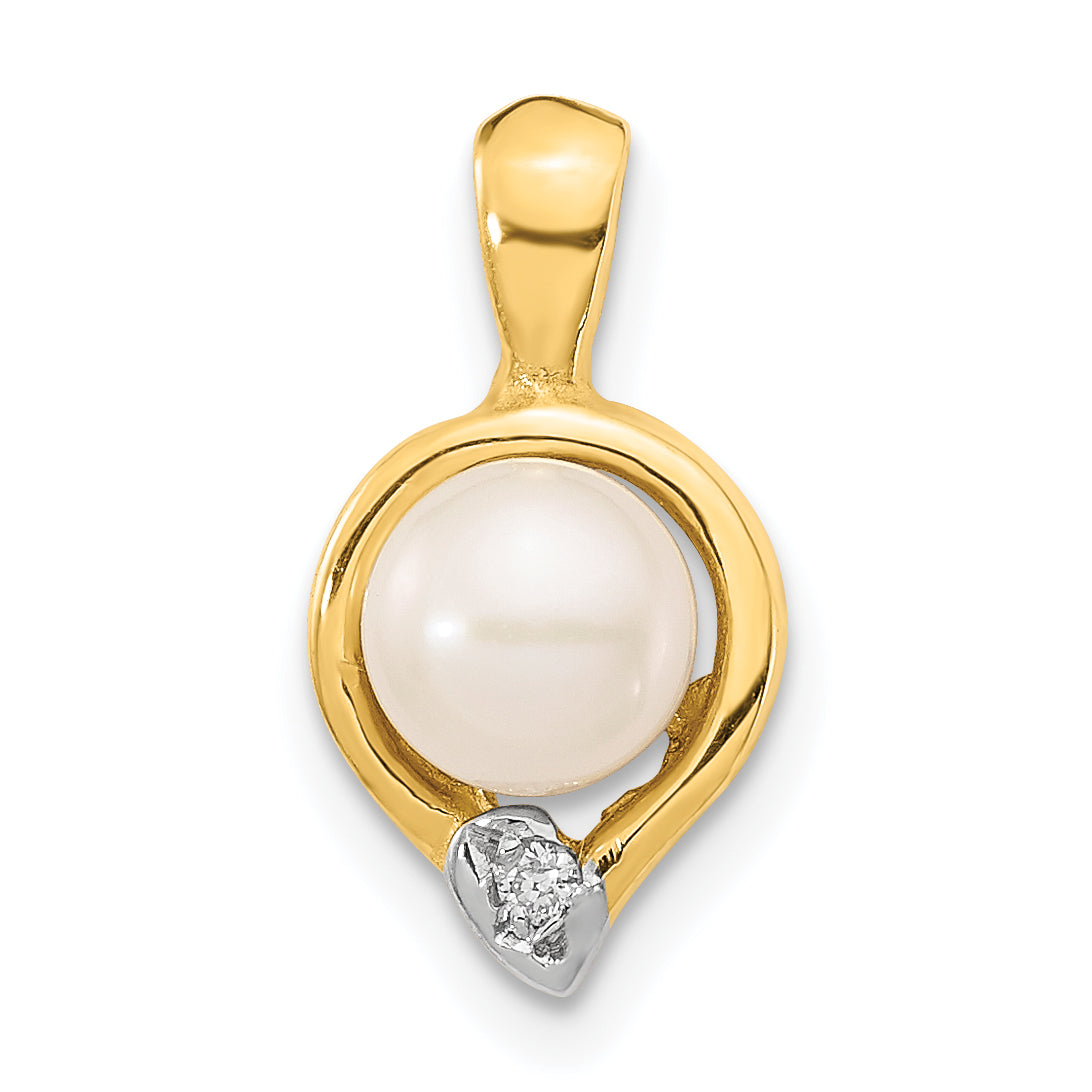 Image of ID 1 14K 5 6mm White Button Freshwater Cultured Pearl 01 Diamond Pendant