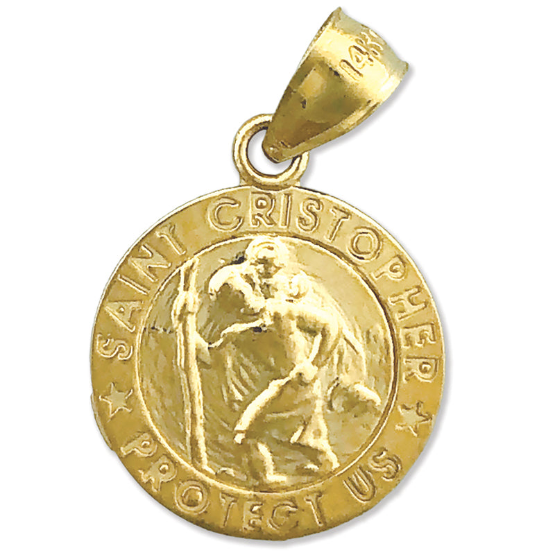 Image of ID 1 14K Gold 15MM Saint Christopher Medal Protect Us Charm