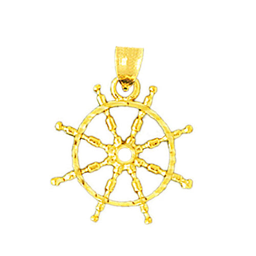 Image of ID 1 14K Gold 18MM Nautical Ship Wheel Pendant