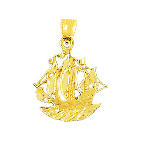 Image of ID 1 14K Gold 20MM Sailing Ship Pendant