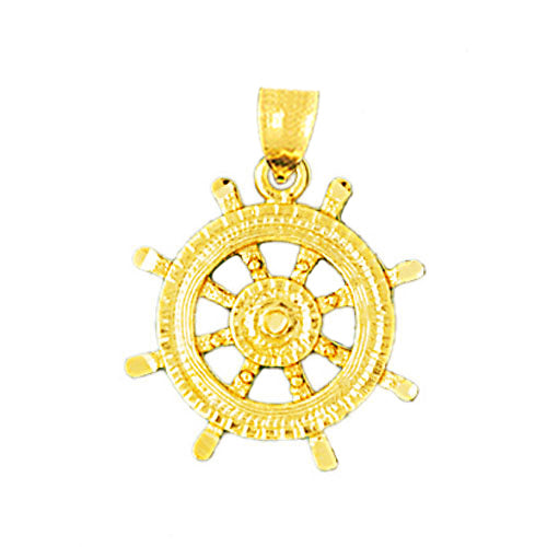 Image of ID 1 14K Gold 20MM Ship Wheel Nautical Pendant