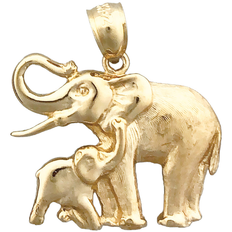 Image of ID 1 14K Gold 24MM Elephant and Calf Pendant