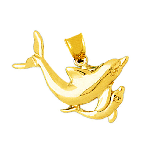 Image of ID 1 14K Gold 26MM Dolphin and Calf Pendant