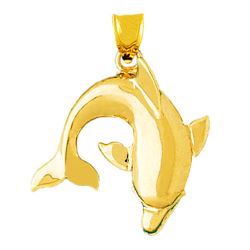 Image of ID 1 14K Gold 26MM Jumping Dolphin Pendant