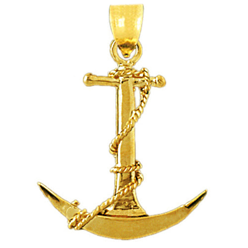 Image of ID 1 14K Gold 28MM 3D Ship Anchor with Sailor Rope Pendant