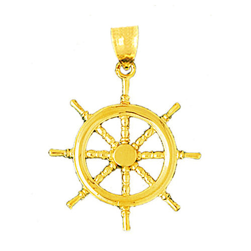 Image of ID 1 14K Gold 28MM Nautical Ship Wheel Pendant