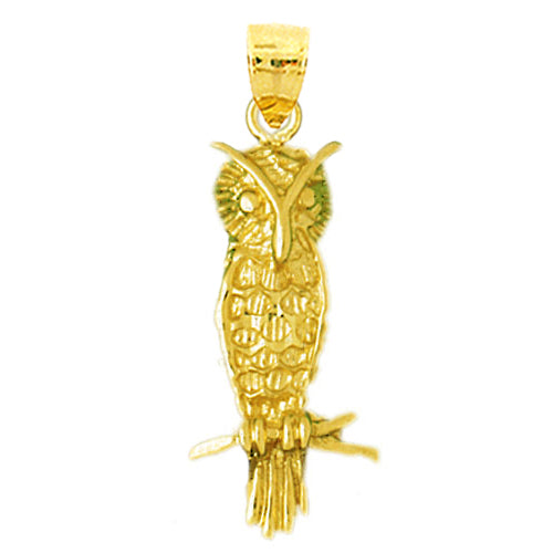 Image of ID 1 14K Gold 28MM Perched Owl Pendant