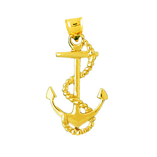 Image of ID 1 14K Gold 28MM Ship Anchor with Sailor Rope Pendant