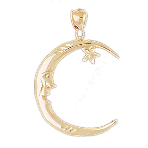 Image of ID 1 14K Gold 29MM Crescent Moon with Star Pendant