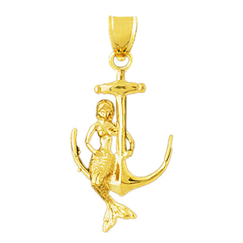 Image of ID 1 14K Gold 3-D Mermaid Sitting On Anchor Pendant