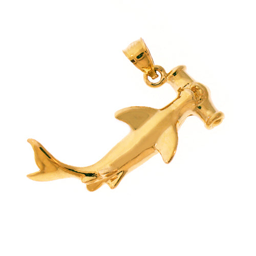 Image of ID 1 14K Gold 30MM Long Hammerhead Shark Pendant