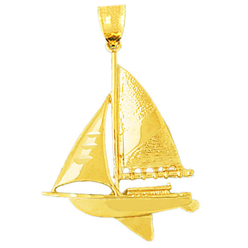 Image of ID 1 14K Gold 30MM Single Mast Sloop Sailboat Pendant