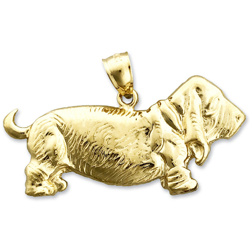 Image of ID 1 14K Gold 30MM Wide Basset Hound Pendant