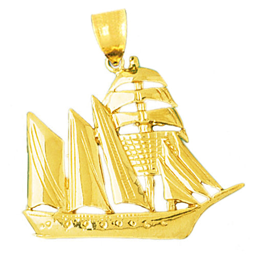 Image of ID 1 14K Gold 35MM Sailing Ship Pendant