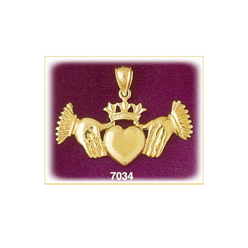 Image of ID 1 14K Gold 38MM Claddagh with Crown Pendant