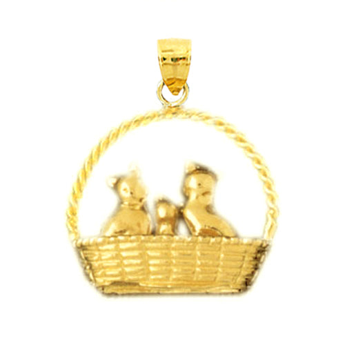 Image of ID 1 14K Gold 3D Basket of Kittens Pendant