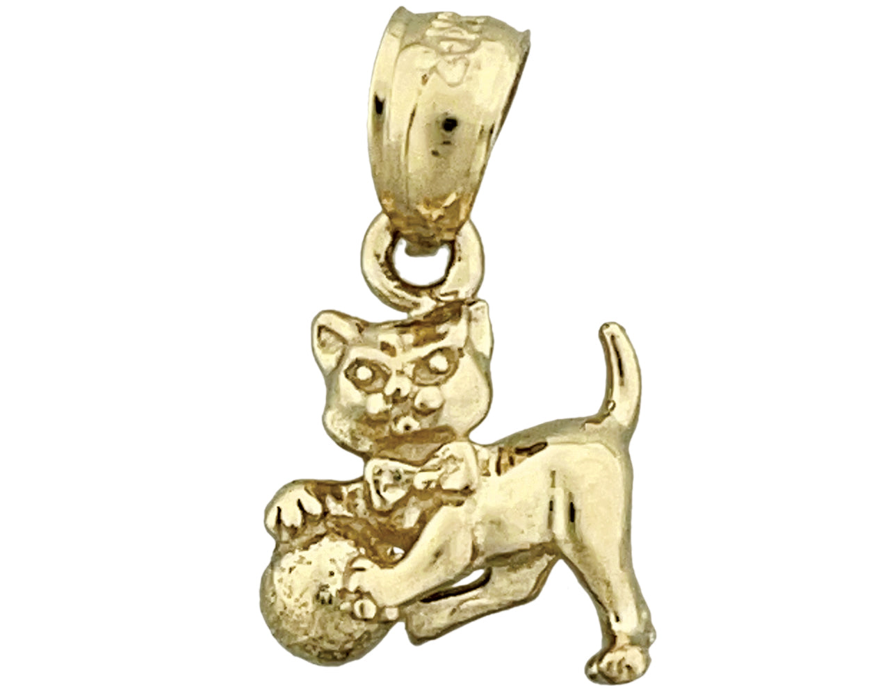 Image of ID 1 14K Gold 3D Cat with Ball Charm