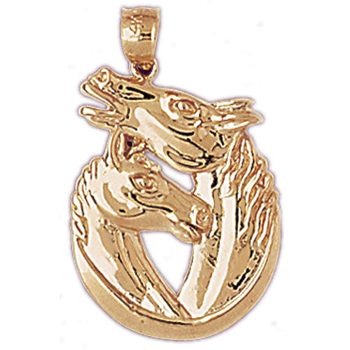 Image of ID 1 14K Gold 3D Double Horse heads Pendant