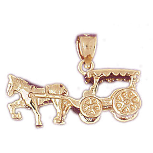Image of ID 1 14K Gold 3D Horse Carriage Coach Pendant