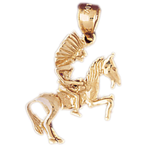 Image of ID 1 14K Gold 3D Horseback Native Indian Warrior Charm