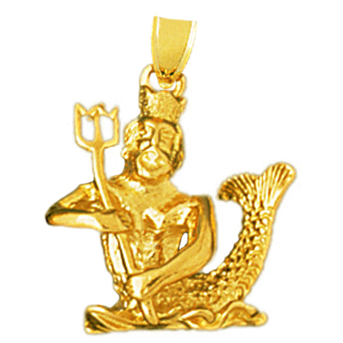 Image of ID 1 14K Gold 3D Merman with A Trident Pendant