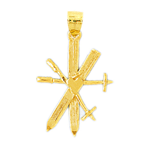 Image of ID 1 14K Gold 3D Skis and Poles Pendant