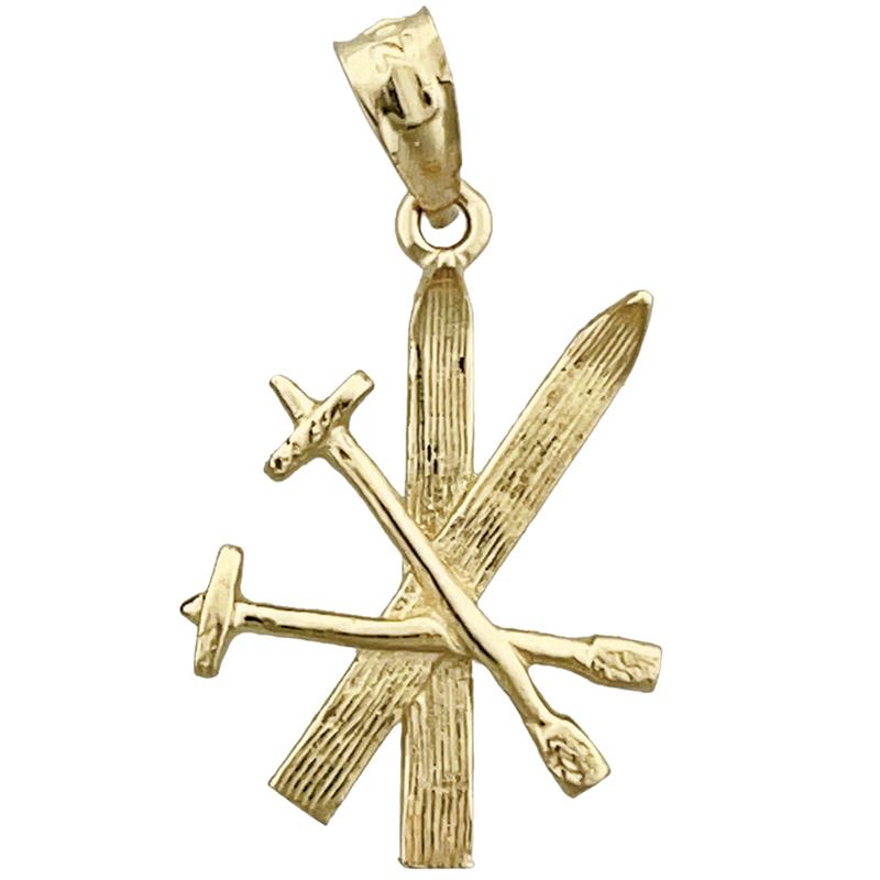 Image of ID 1 14K Gold 3D Snow Skis and Poles Charm