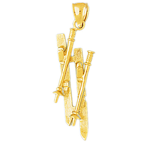 Image of ID 1 14K Gold 3D Snow Skis and Poles Pendant