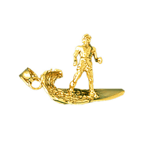 Image of ID 1 14K Gold 3D Surfing with Waves Pendant