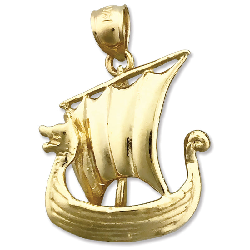 Image of ID 1 14K Gold 3D Viking Sail Ship Pendant