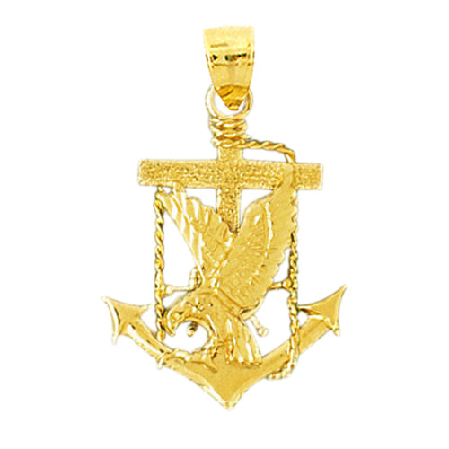 Image of ID 1 14K Gold Anchor Eagle and Cross Pendant