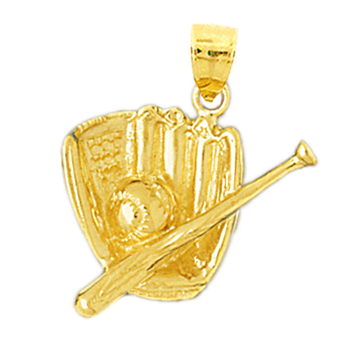 Image of ID 1 14K Gold Baseball In Glove and Bat Pendant