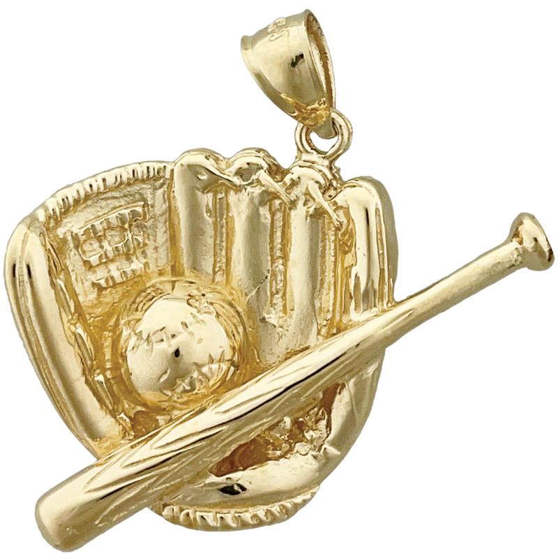 Image of ID 1 14K Gold Baseball Mitt and Bat Pendant