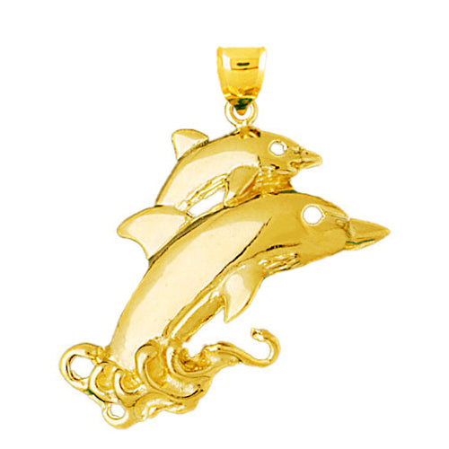 Image of ID 1 14K Gold Calf and Dolphin Coming out of Water Pendant